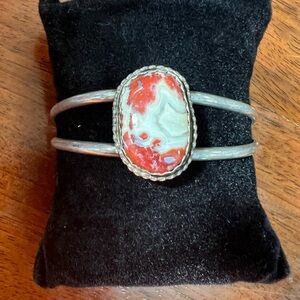 Native American Sterling Silver High Grade Crazy Lace Agate Bracelet vintage